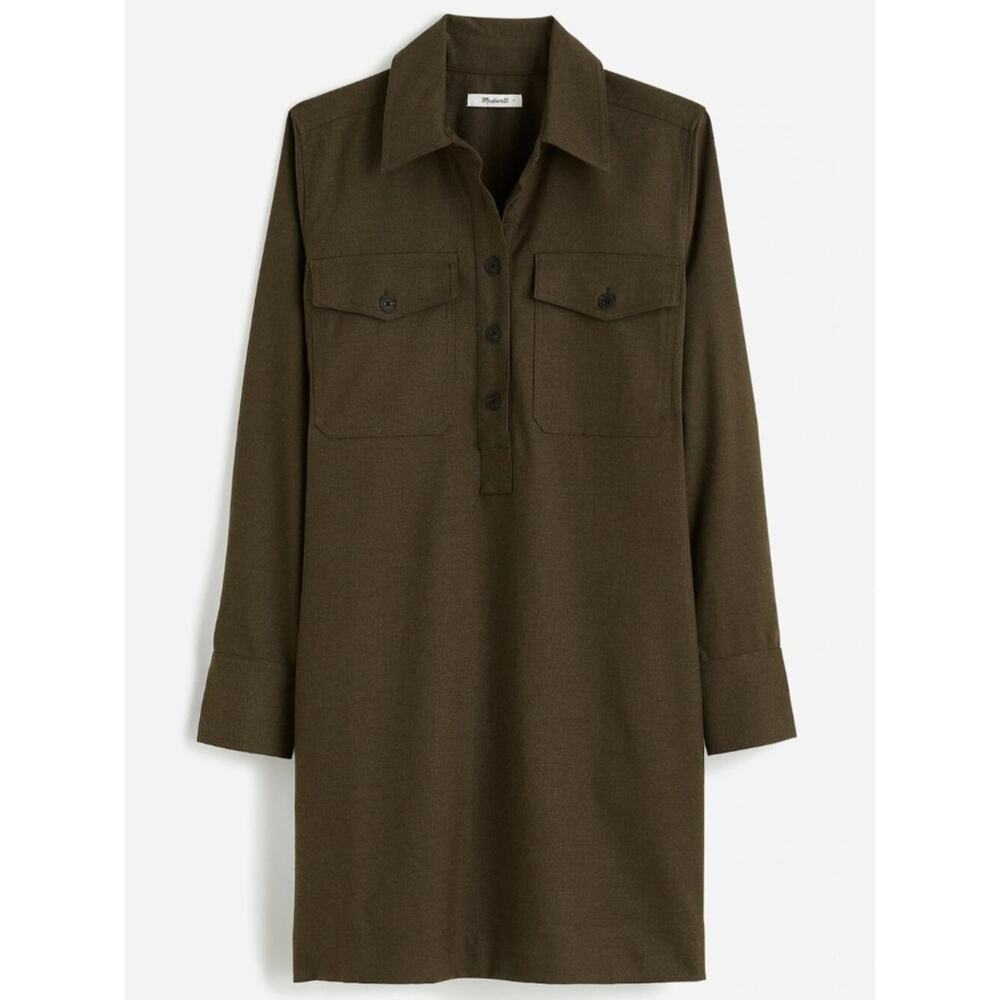 Madewell Dark Olive Melange Heavyweight Twill Utility Shirt Dress M